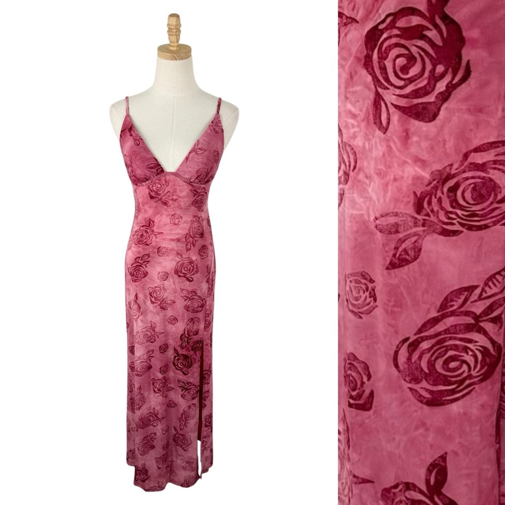 Hello Molly Found Myself Maxi Dress Pink Sz 4 NWT Floral Burnout Velvet - Picture 2 of 12